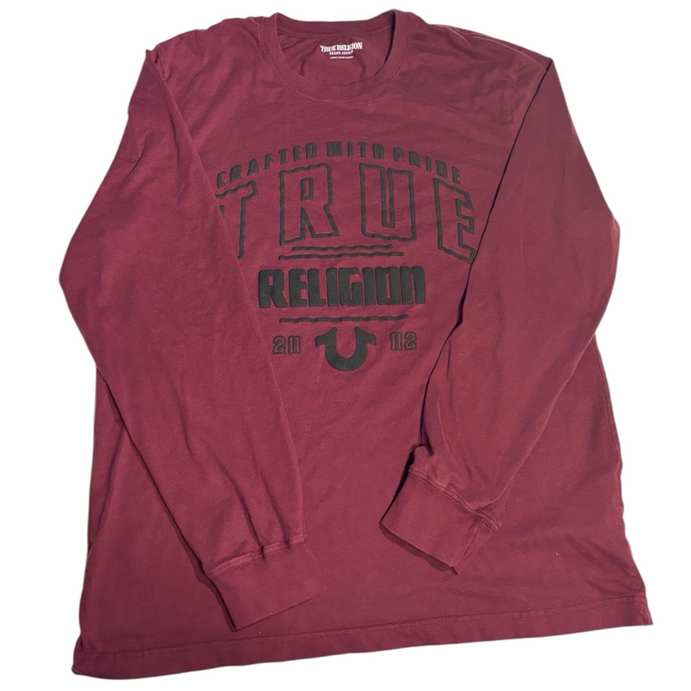 True Religion Men’s Long Sleeve Graphic T-Shirt Red Size Large Logo Tee